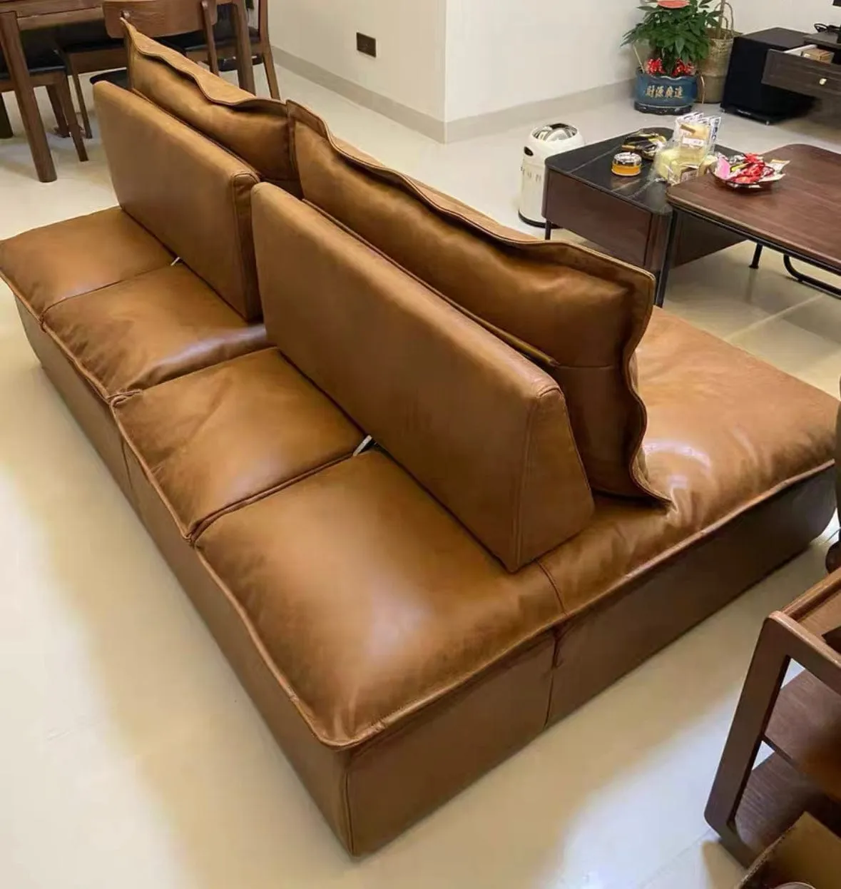 Joan Scratch Resistant Backrest Slider Leather Sofa