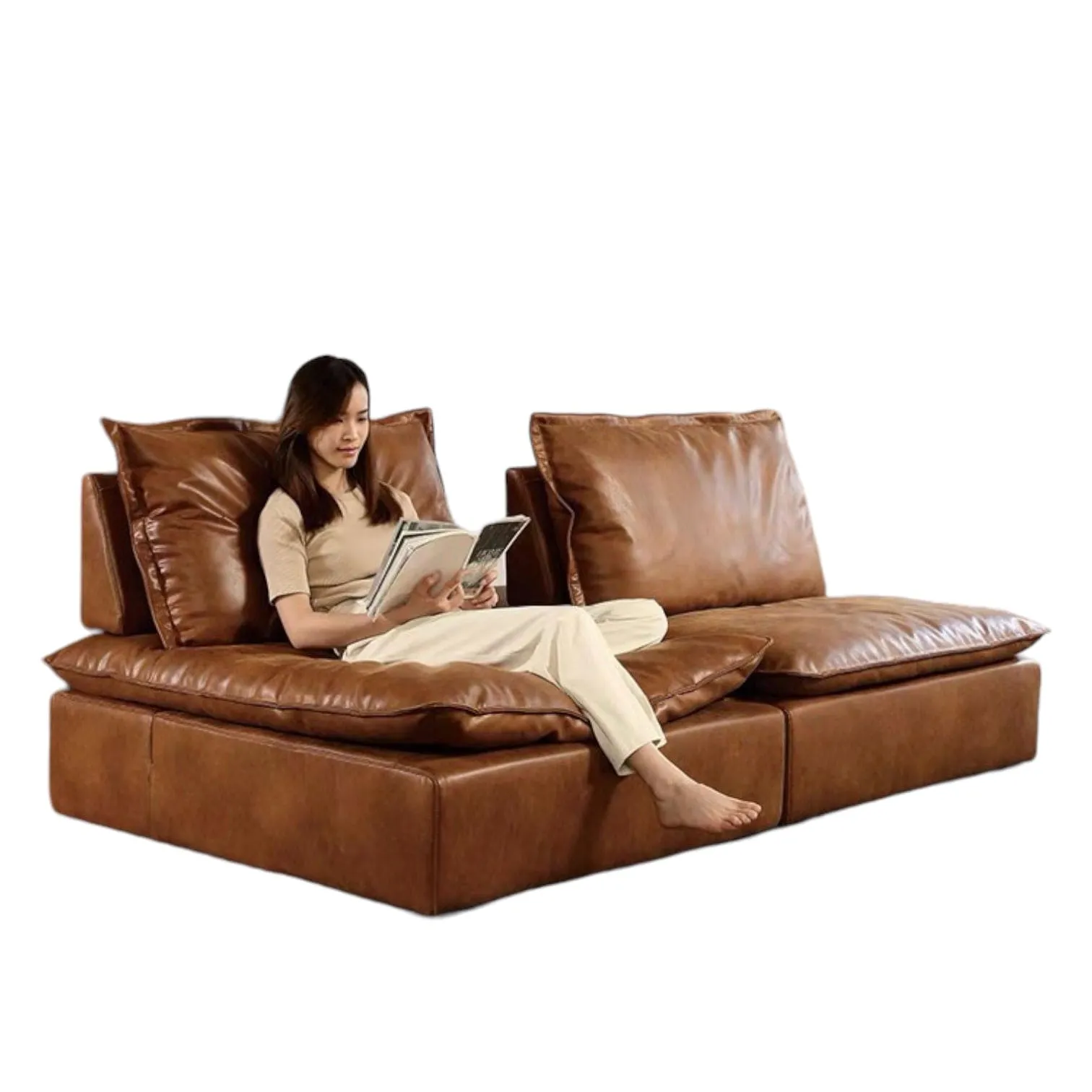 Joan Scratch Resistant Backrest Slider Leather Sofa