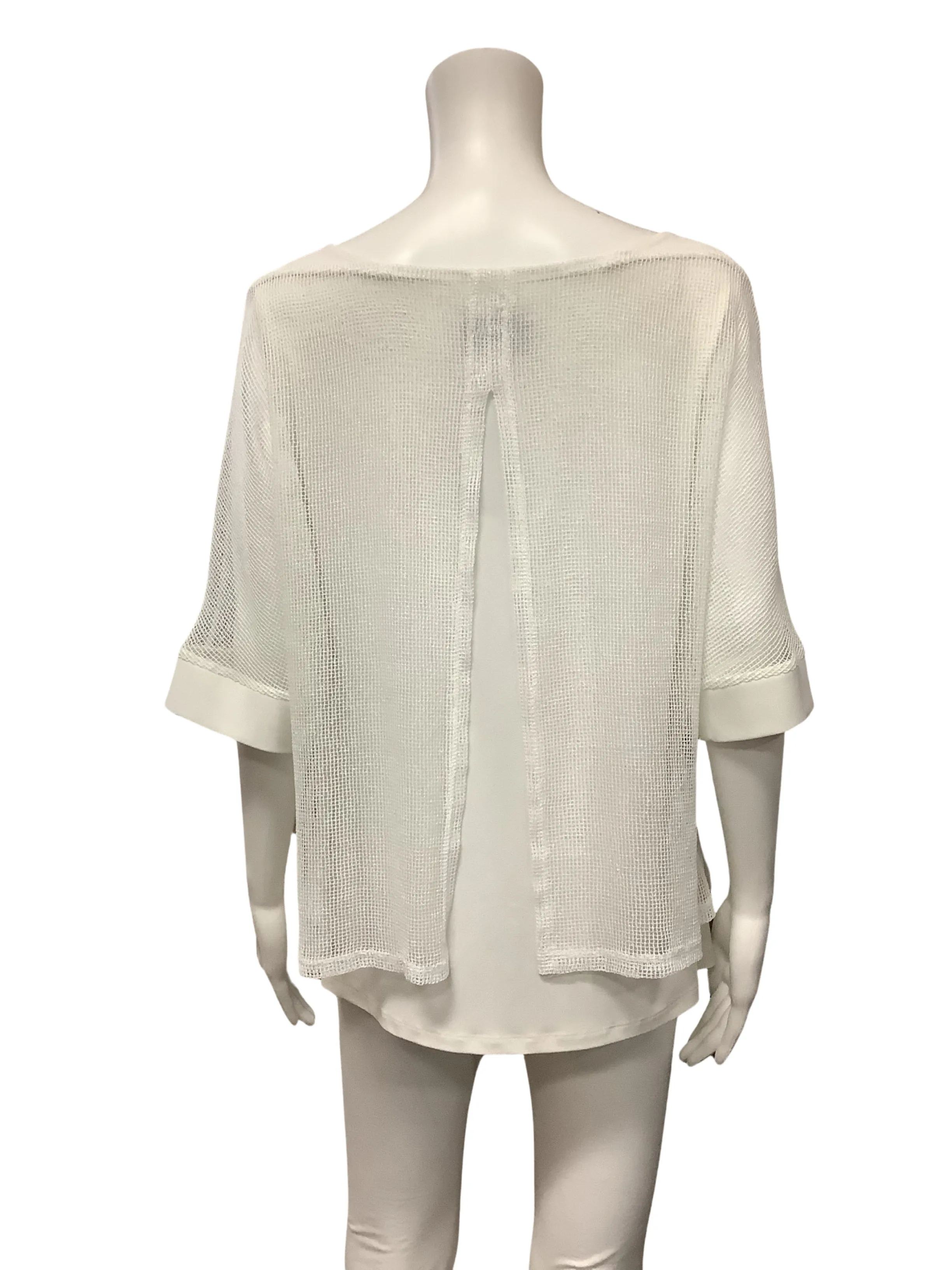 Joseph Ribkoff Top White Layered Fishnet Tunic Size: 12