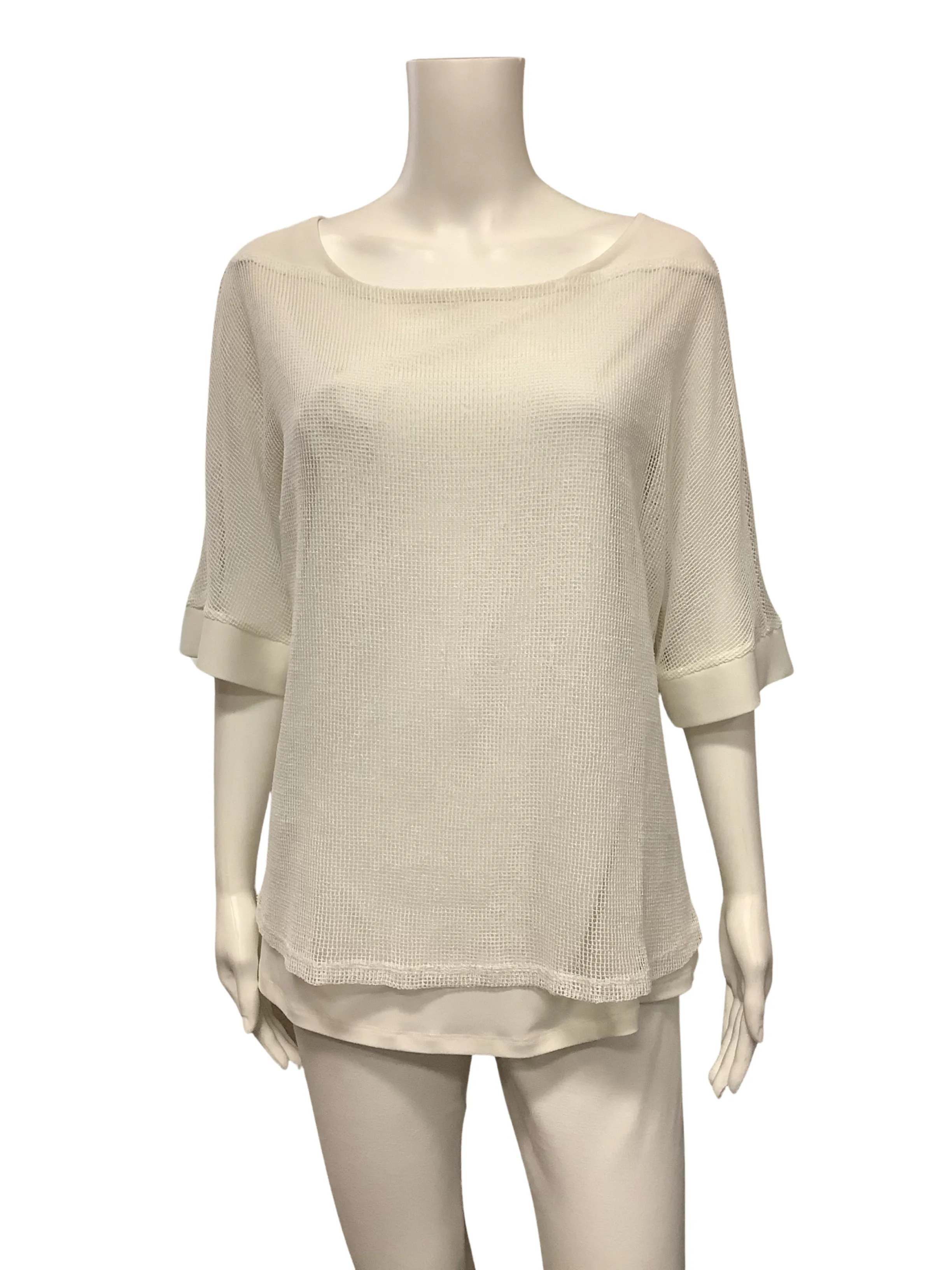 Joseph Ribkoff Top White Layered Fishnet Tunic Size: 12