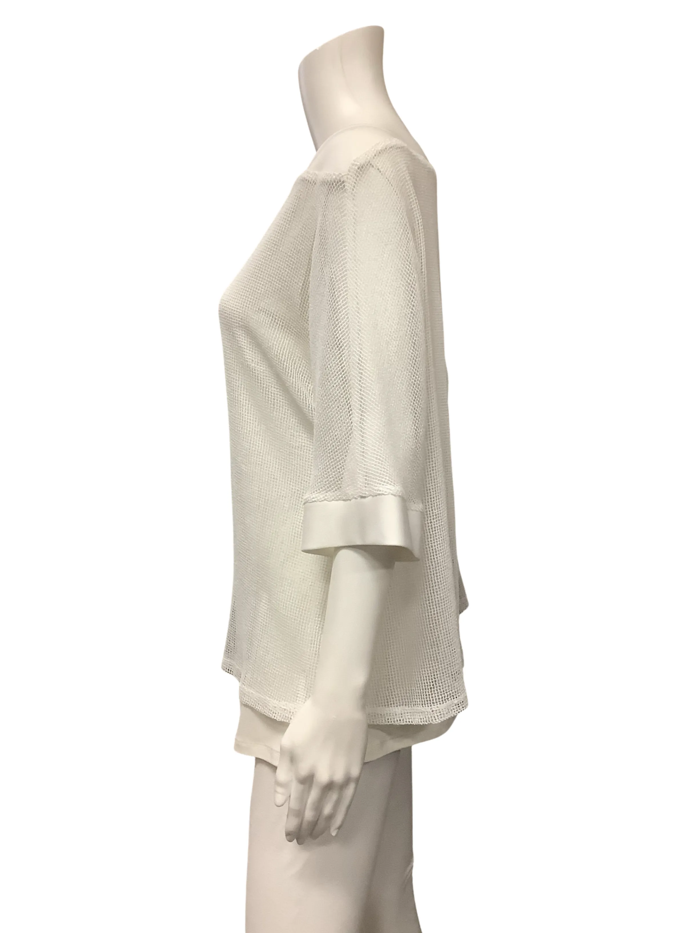 Joseph Ribkoff Top White Layered Fishnet Tunic Size: 12