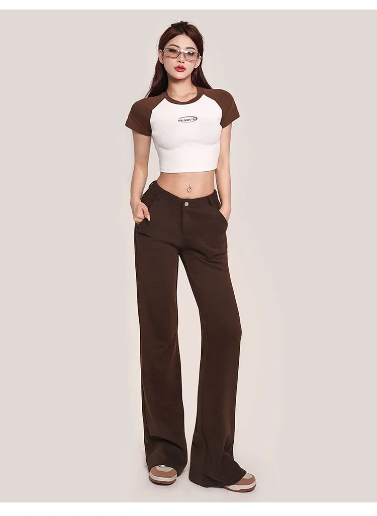 Juin Patchwork Contrast Color Short Sleeve Slim Cropped Top