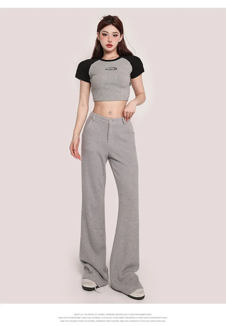 Juin Patchwork Contrast Color Short Sleeve Slim Cropped Top