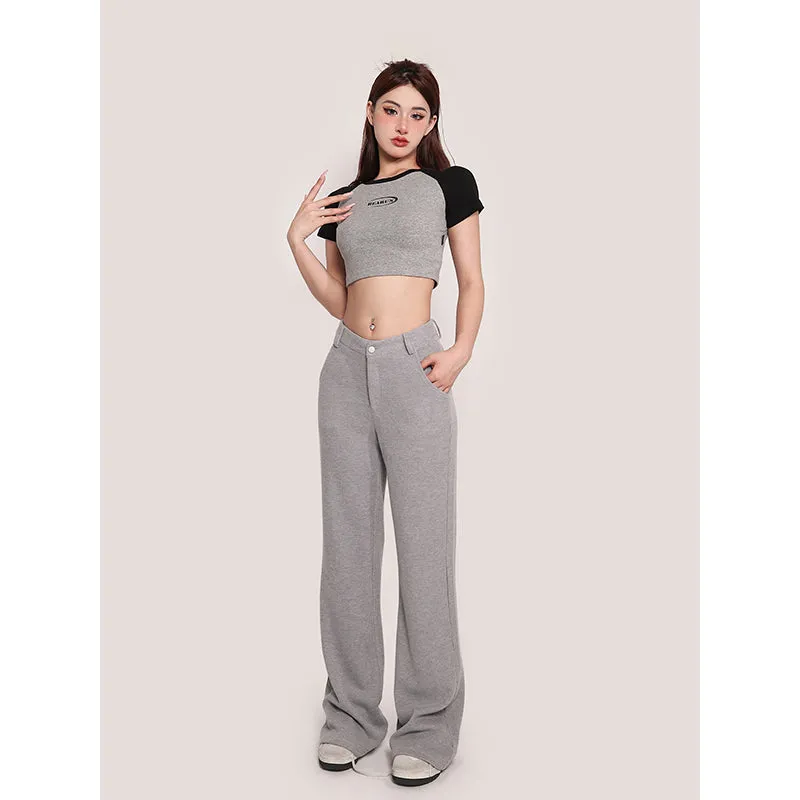 Juin Patchwork Contrast Color Short Sleeve Slim Cropped Top
