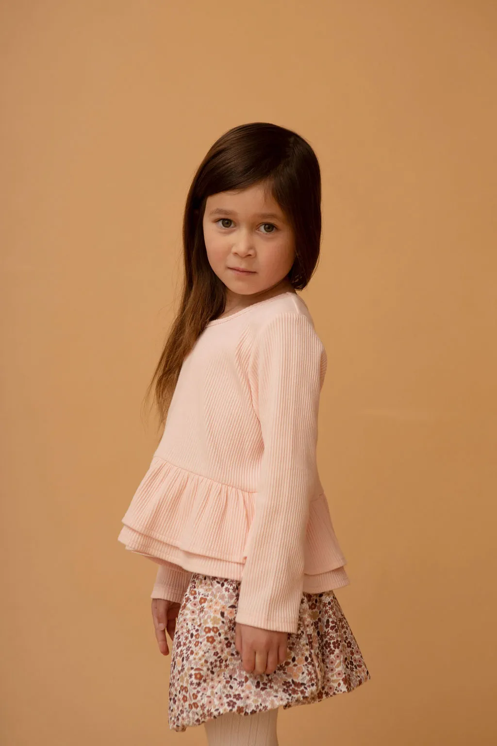 Kapow Cloud Pink Rib Peplum LS Tee