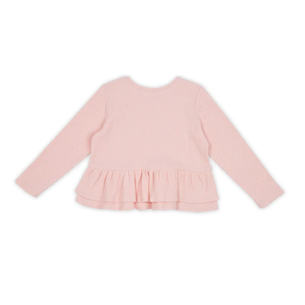 Kapow Cloud Pink Rib Peplum LS Tee