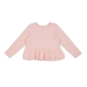 Kapow Cloud Pink Rib Peplum LS Tee