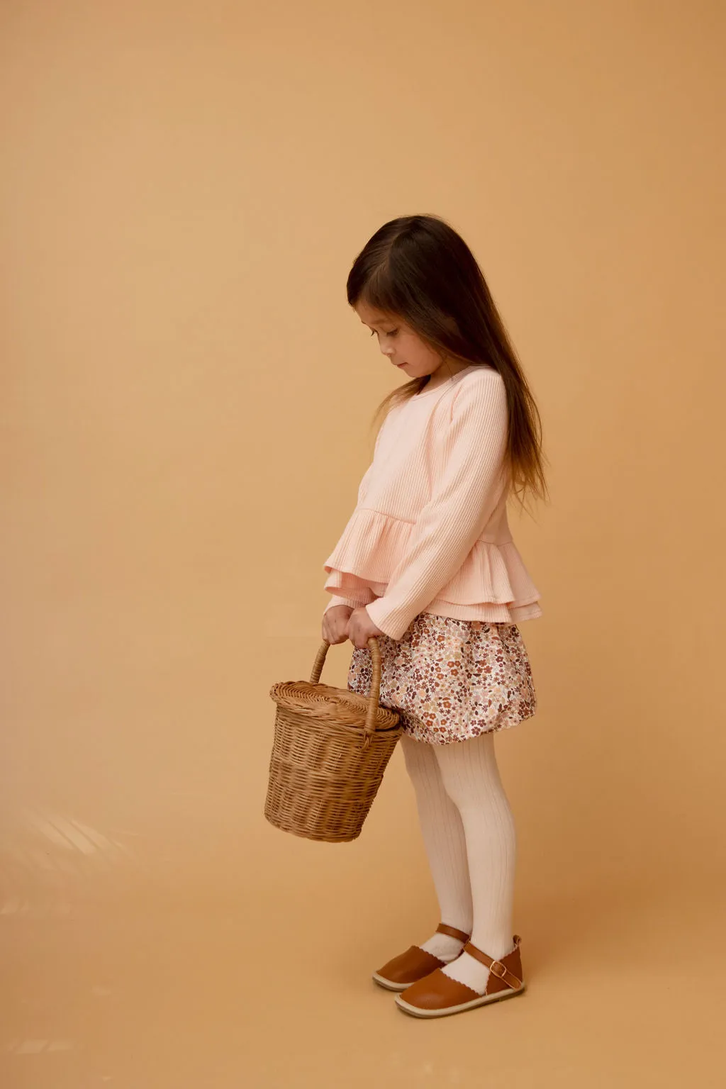 Kapow Cloud Pink Rib Peplum LS Tee