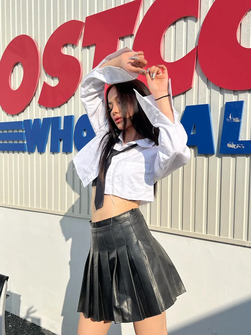 Kendall Solid Color White Asymmetrical Office Long Sleeve Button Up Cropped Shirt Top