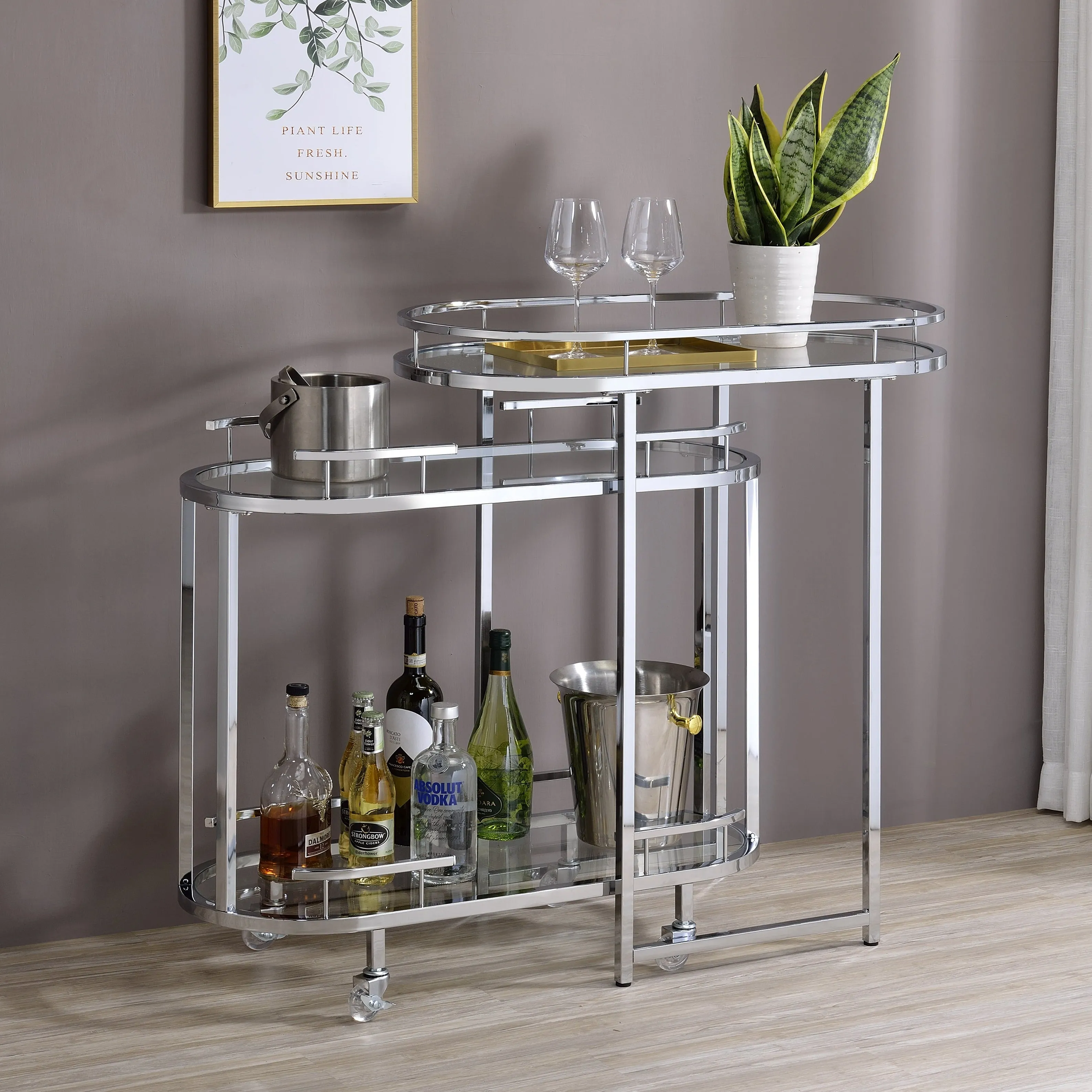 Kristopher Glam Chrome and Glass 2-Piece Bar Cart