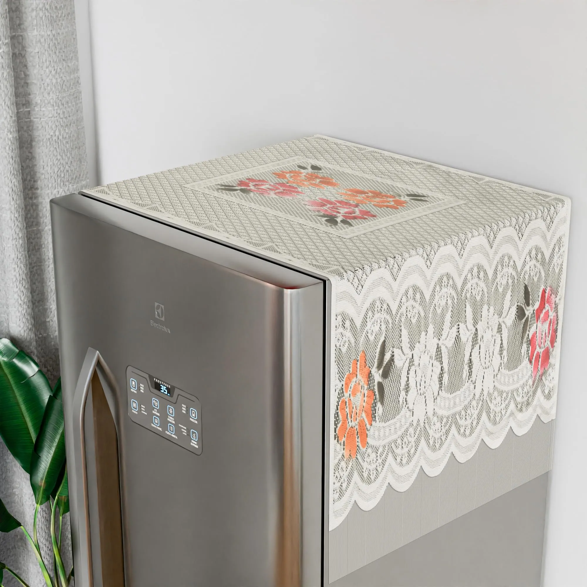 Kuber Industries Fridge Top Cover | Household Refrigerator Cover | Refrigerator Top Cover for Kitchen | Refrigerator Top Protector | Net Jhalar Fridge Top Cover | Cream
