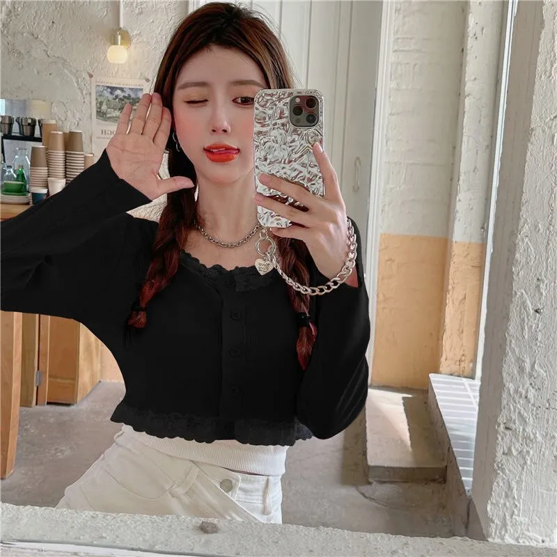 Lace Cardigan Button Top
