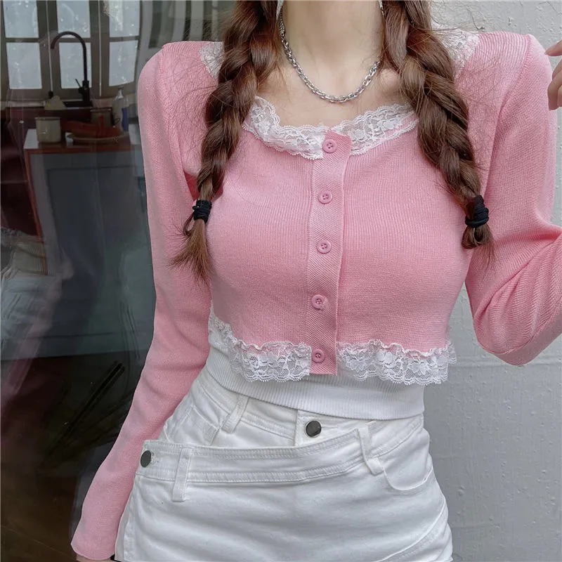 Lace Cardigan Button Top