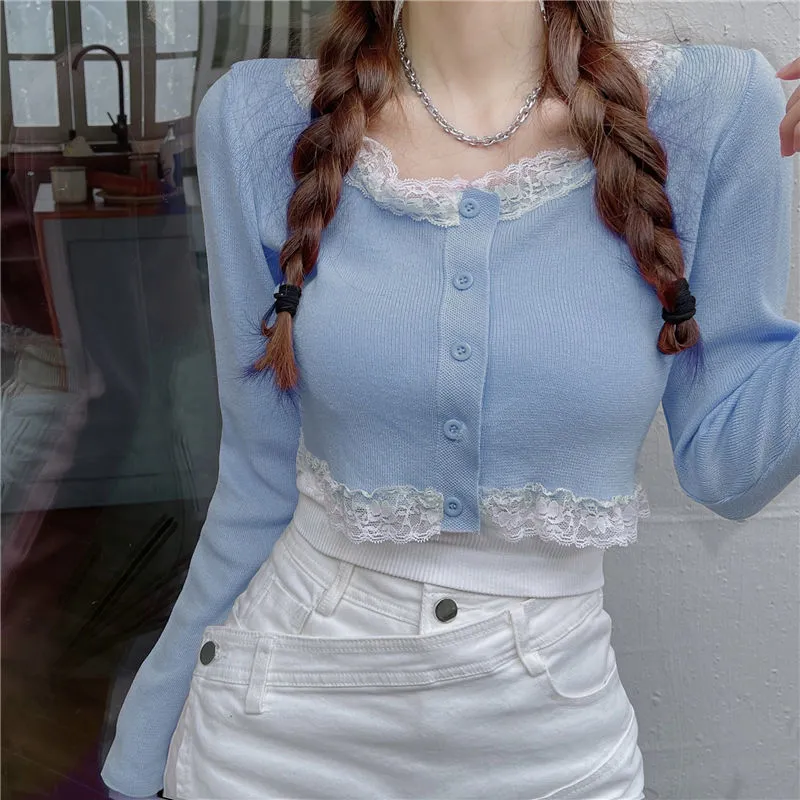 Lace Cardigan Button Top