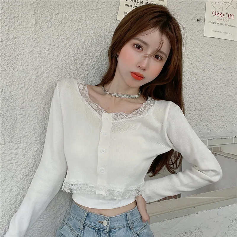 Lace Cardigan Button Top