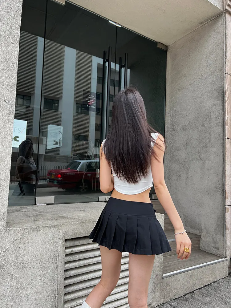 Lacey Solid Color Lace-knit Suspender Pleated Camisole Top