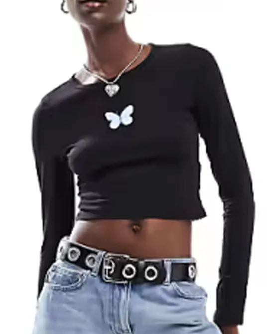 Ladies Long Sleeve Cropped Top