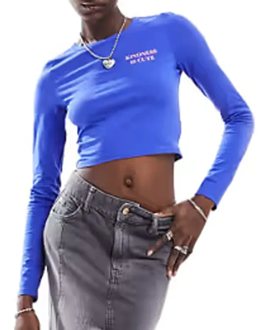 Ladies Long Sleeve Cropped Top