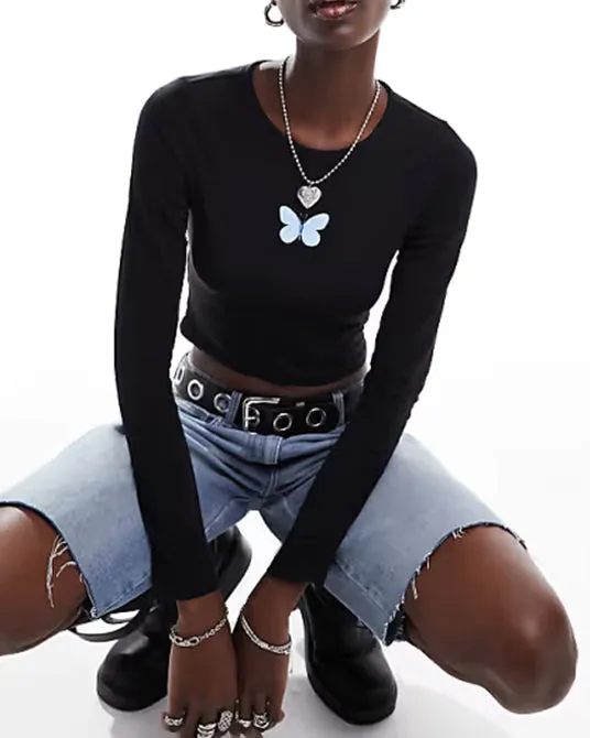 Ladies Long Sleeve Cropped Top