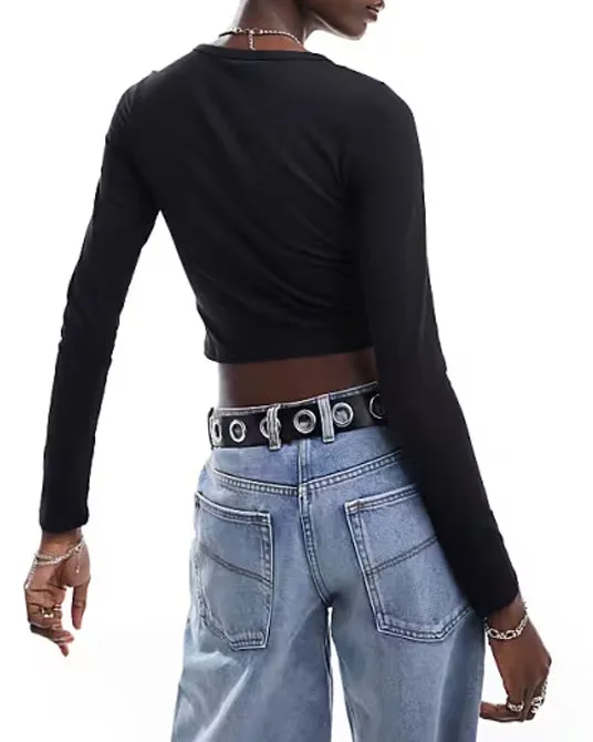 Ladies Long Sleeve Cropped Top