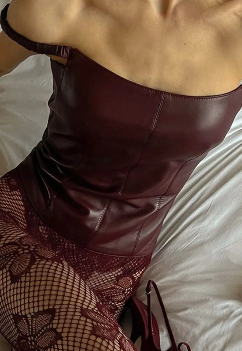 Lama slim fit faux leather top