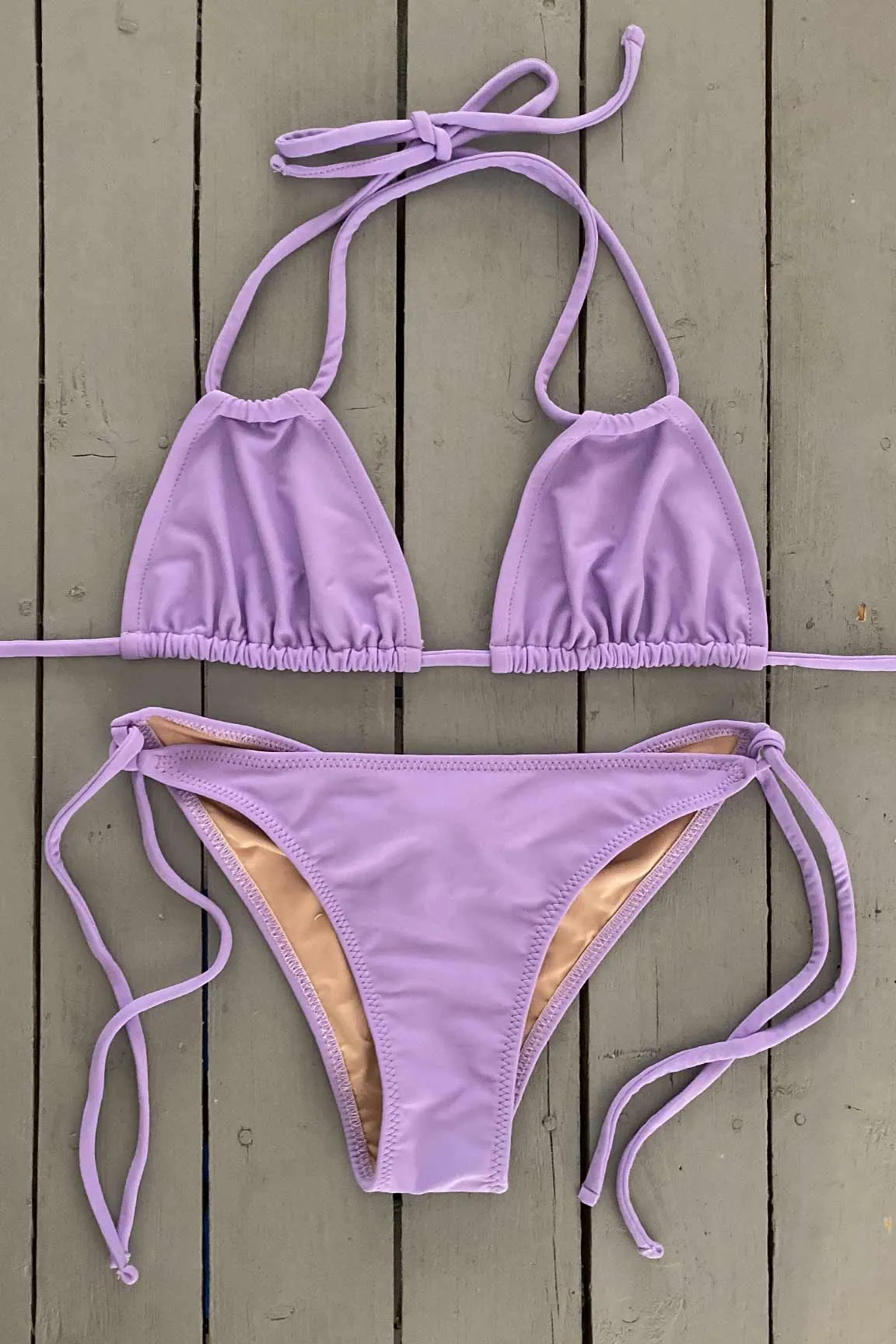 Lavender Double String Triangle Bikini Top