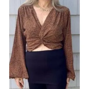 Leopard print long sleeve crop top