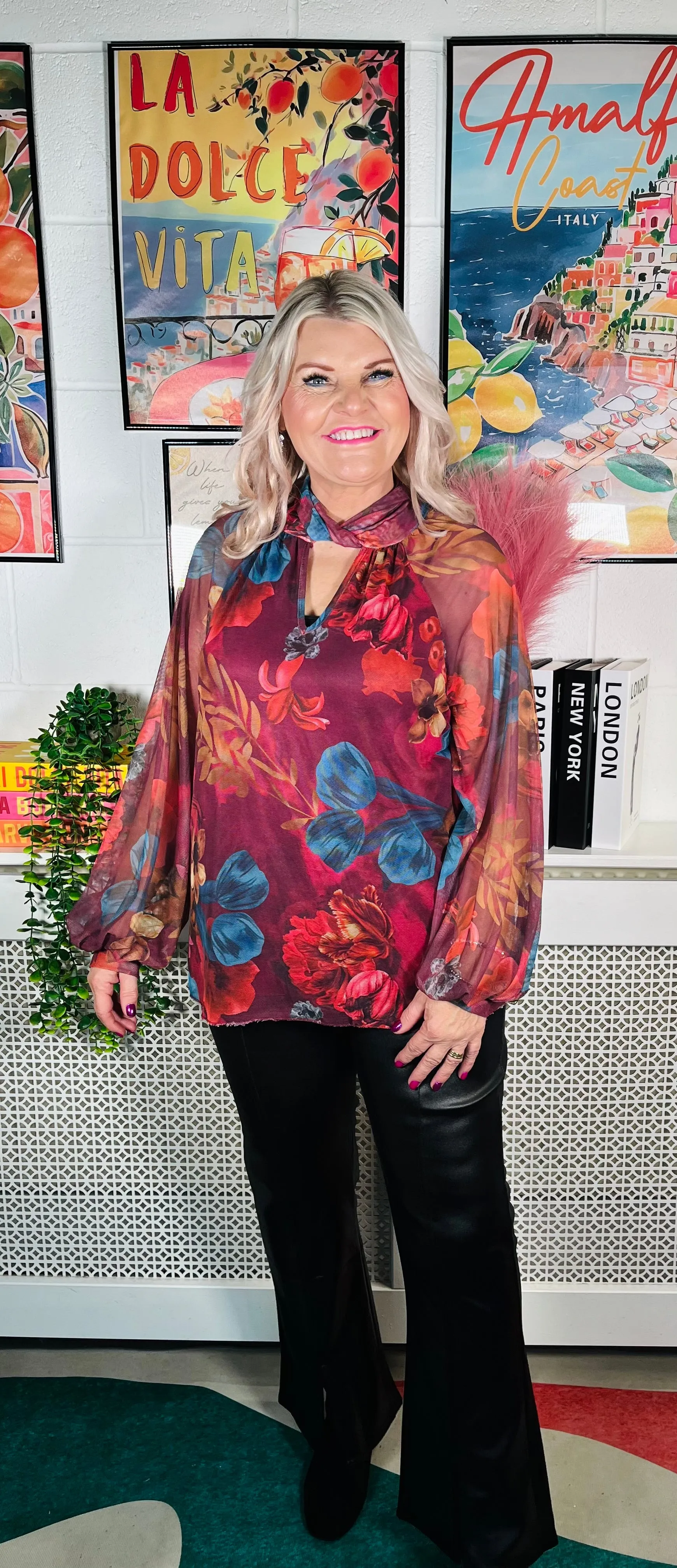 Lillian Lace Floaty Top - Wine