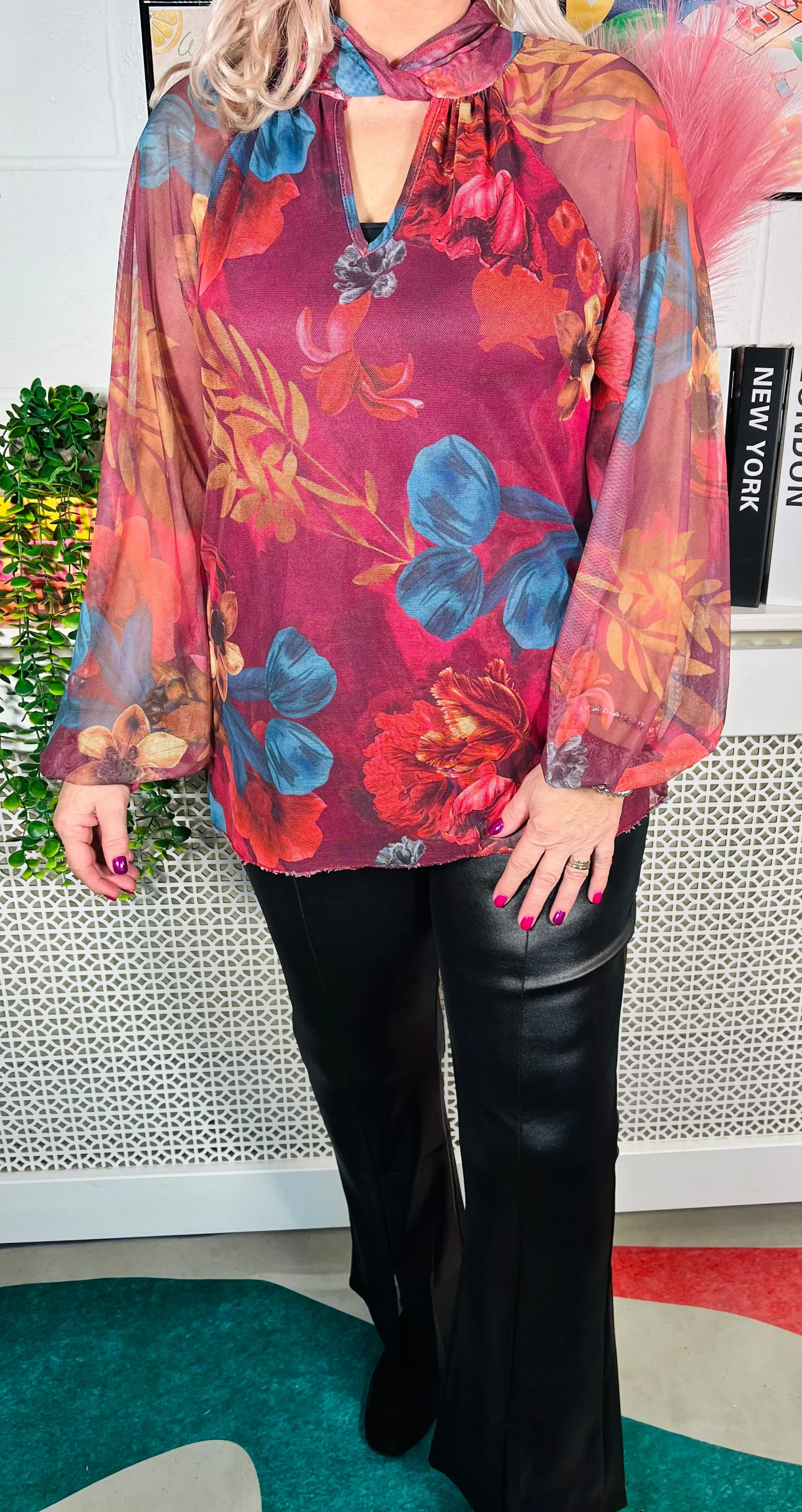 Lillian Lace Floaty Top - Wine