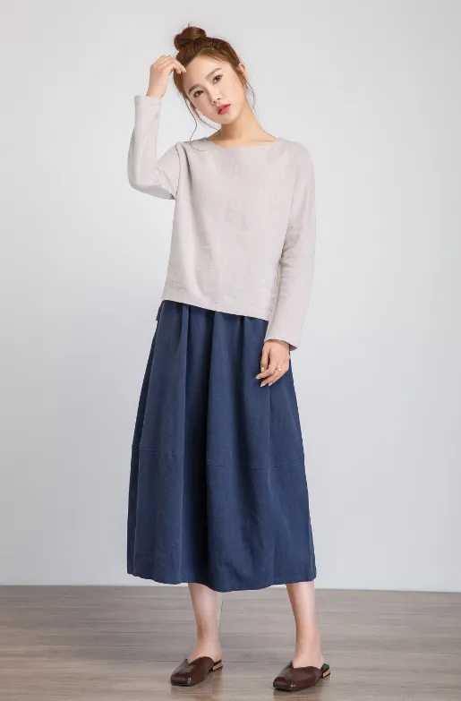 linen blouse, womens linen top, gray linen top, long sleeve shirt, loose tops 1926