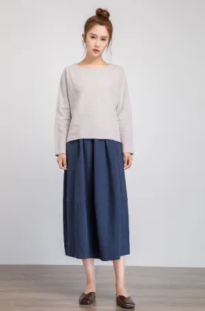 linen blouse, womens linen top, gray linen top, long sleeve shirt, loose tops 1926