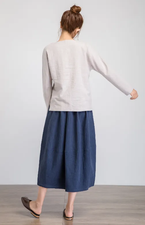 linen blouse, womens linen top, gray linen top, long sleeve shirt, loose tops 1926