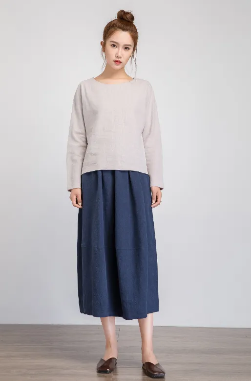 linen blouse, womens linen top, gray linen top, long sleeve shirt, loose tops 1926