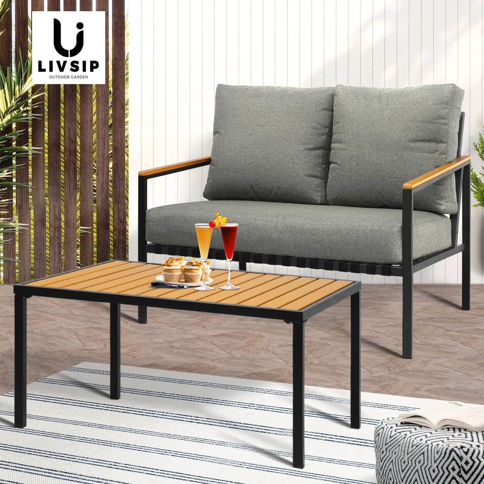 Livsip Outdoor Furniture 2-Piece Dining Set Lounge Patio Chairs Table Setting