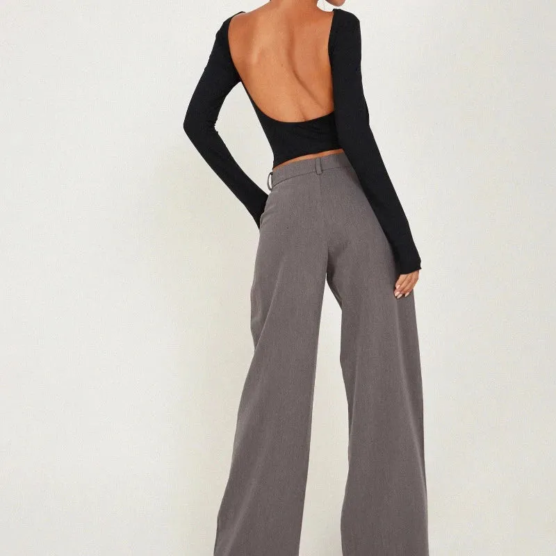 Long Sleeve Backless Crop Top