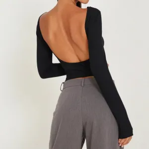 Long Sleeve Backless Crop Top