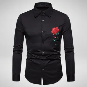 Long Sleeve Embroidered Rose Casual Shirt