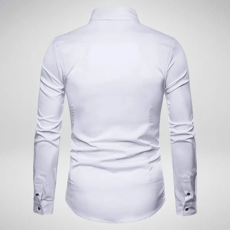 Long Sleeve Embroidered Rose Casual Shirt