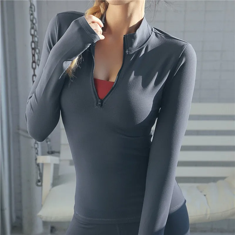 Long Sleeve front Zip Yoga Fitness Top