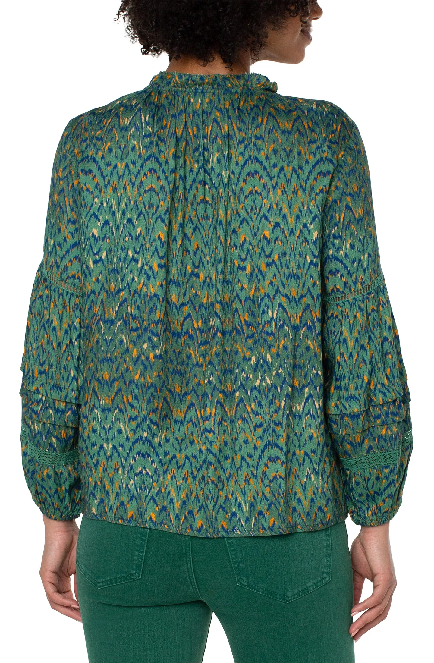 Long Sleeve Popover Shirred Blouse