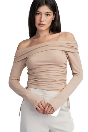 Long Sleeve Side Ruched Off Shoulder Top