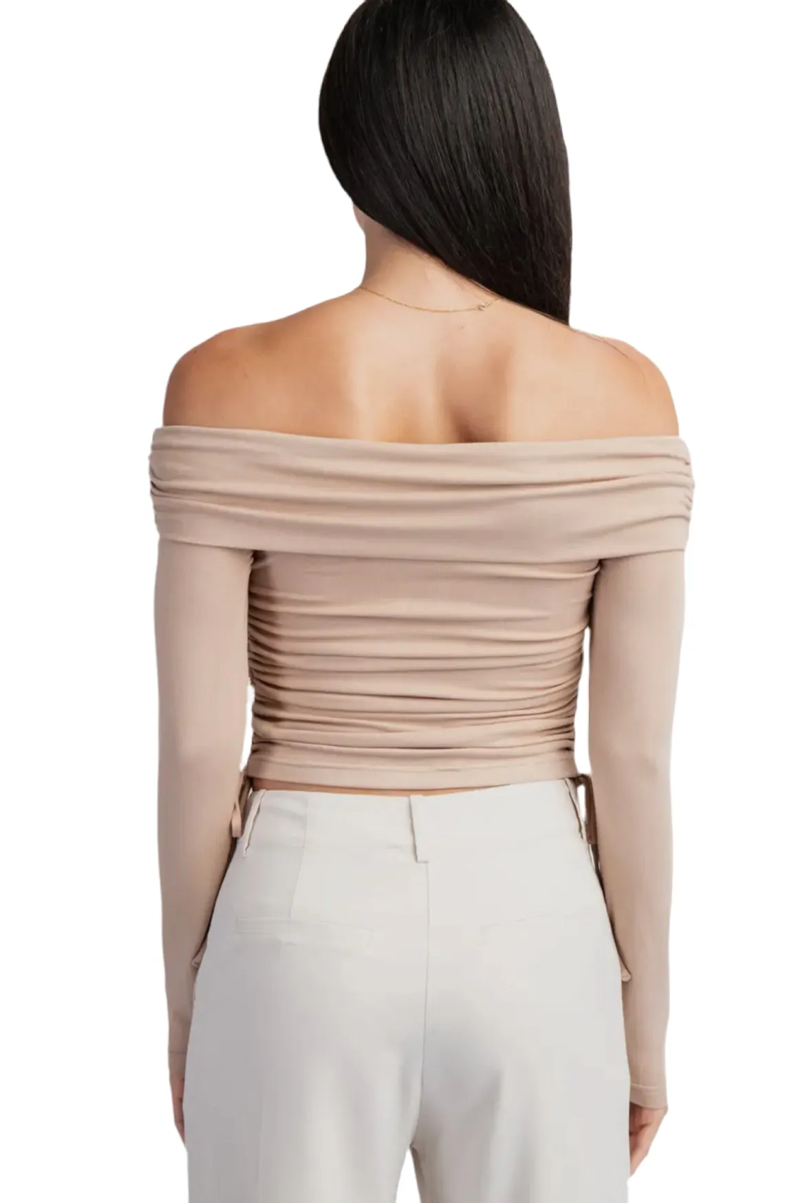 Long Sleeve Side Ruched Off Shoulder Top
