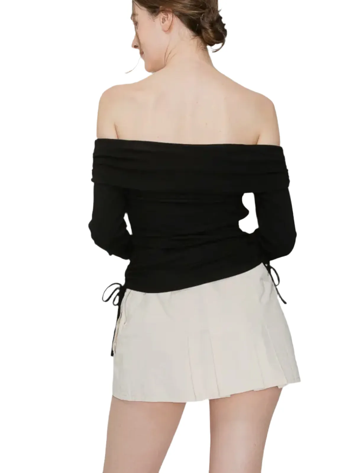 Long Sleeve Side Ruched Off Shoulder Top