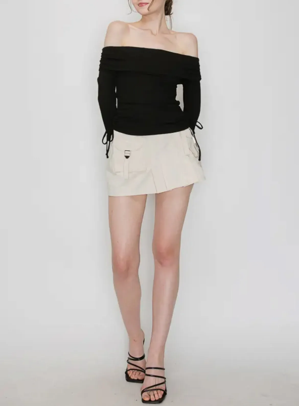 Long Sleeve Side Ruched Off Shoulder Top