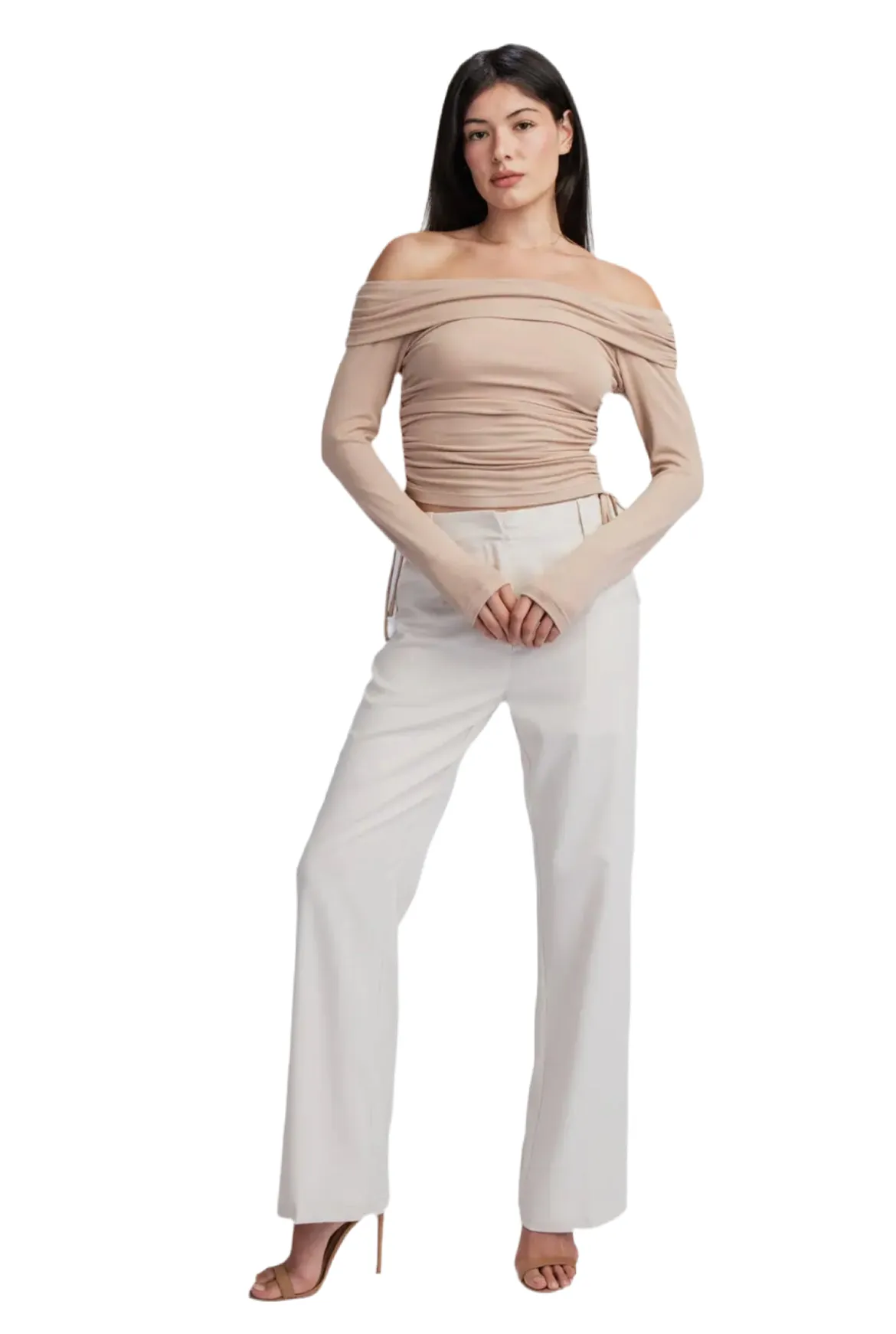 Long Sleeve Side Ruched Off Shoulder Top