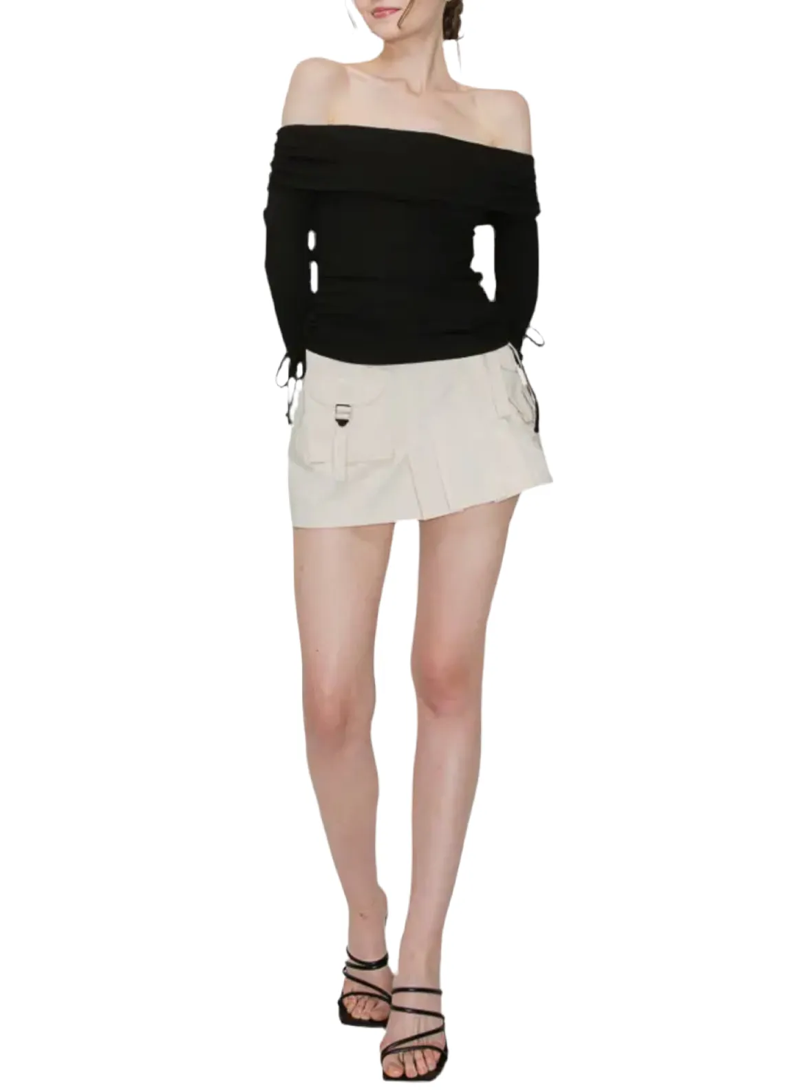 Long Sleeve Side Ruched Off Shoulder Top
