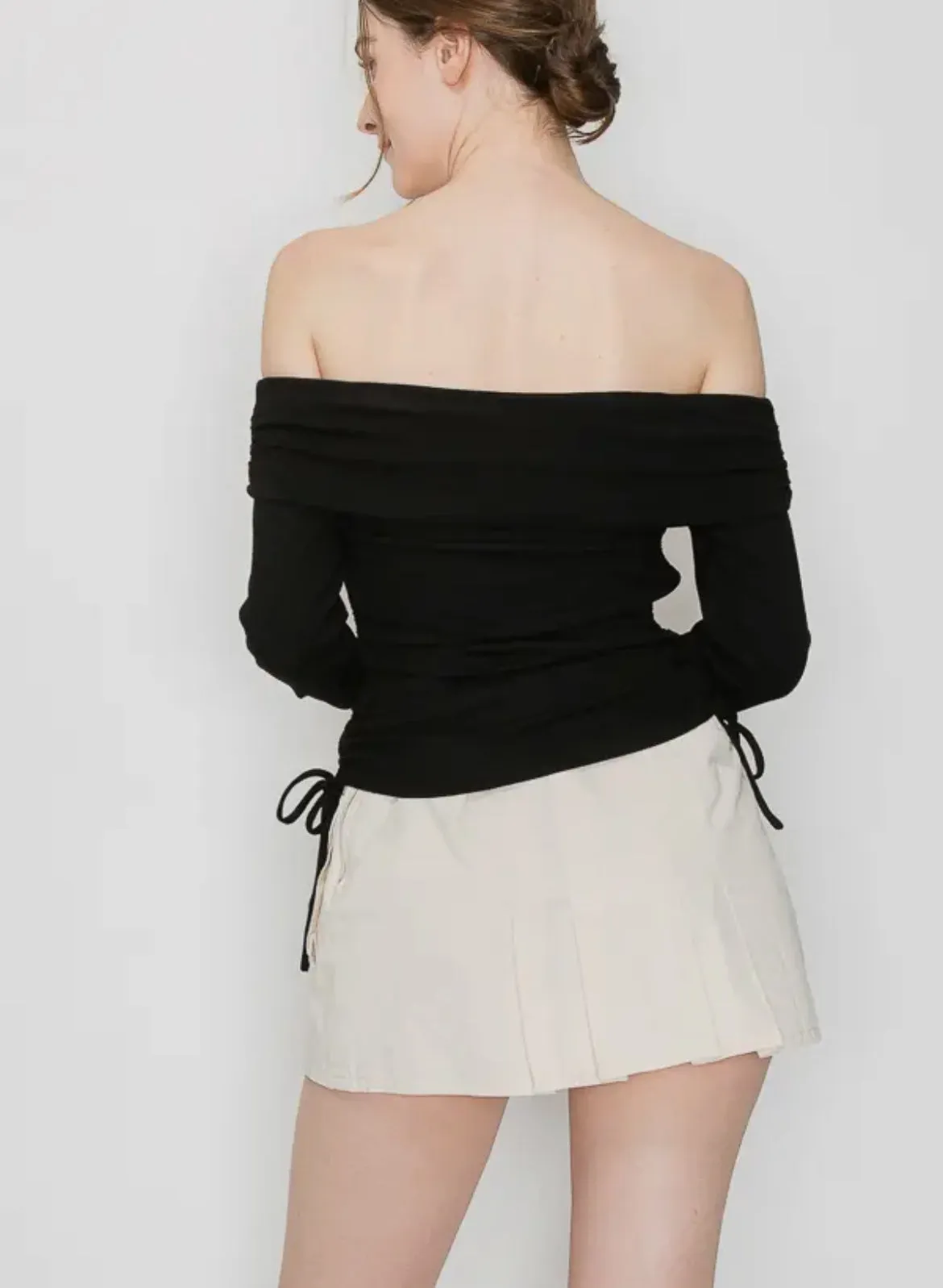 Long Sleeve Side Ruched Off Shoulder Top