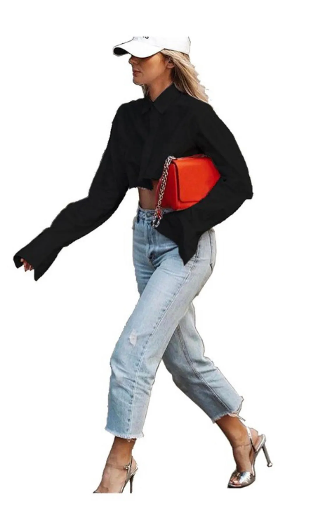 Long Sleeves Black Crop Top