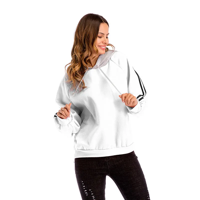 Loose Hoodie Sweater Contrast Color