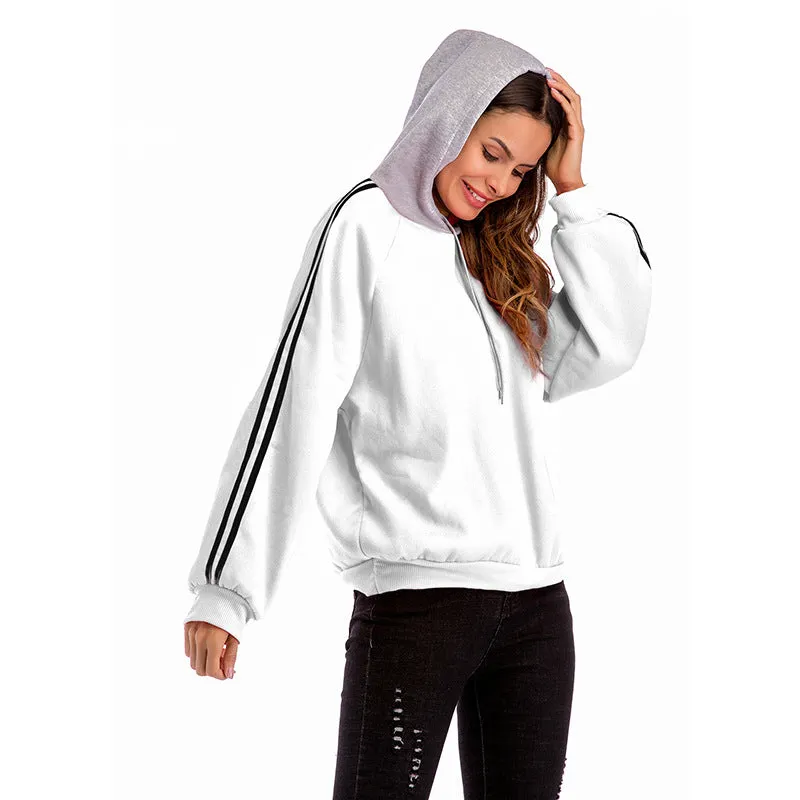 Loose Hoodie Sweater Contrast Color